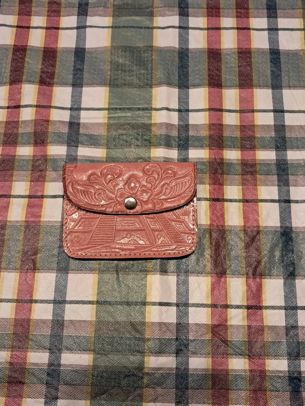 Genuine 100% Leather Embossed Pink Leather Card/ Coin Pouch